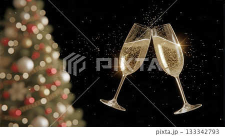 クリスマス　お祝いの乾杯のクローズアップ 133342793