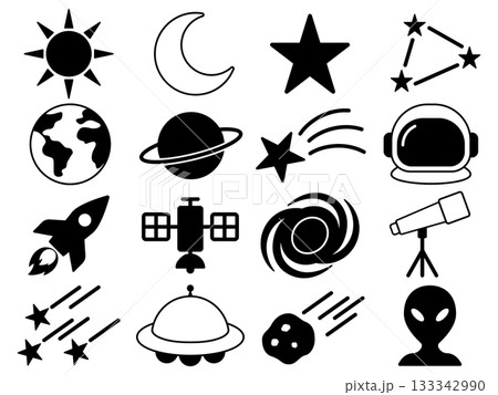 宇宙のアイコン16種セット　モノトーン 133342990