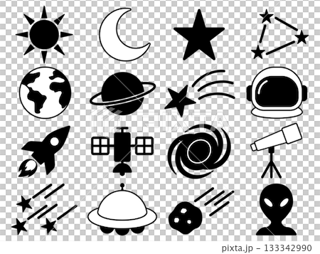 宇宙のアイコン16種セット　モノトーン 133342990