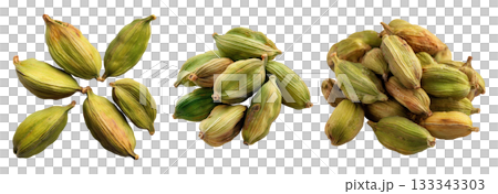 Set of spice, green cardamom, isolated on a transparent background. 133343303