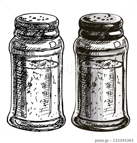 Salt shaker. Vector color vintage hatching illustration isolated on a white Salt shaker. Vector color vintage hatching illustration isolated on a white 133343363