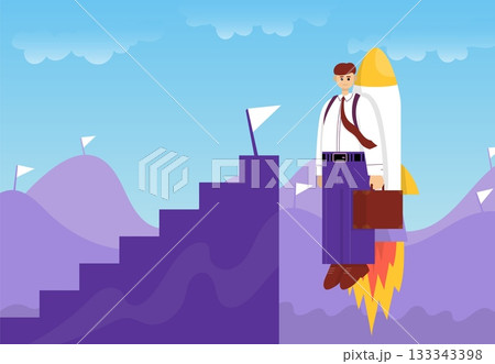 CBusinessman flying up by rocket. Color vector cartoon illustration. 133343398