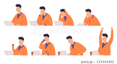 Set of poses businessman with different emotions and expressions. Color vector illustration Set of poses businessman with different emotions and expressions. Color vector illustration 133343402