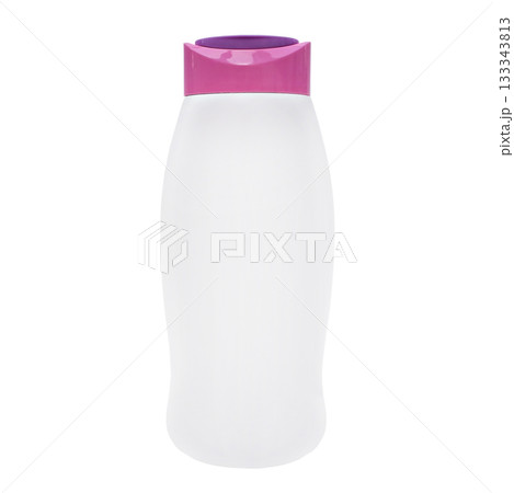 White bottle with pink cap. Liquid packaging products. 133343813