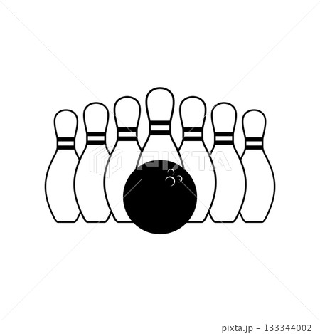 Vector set of bowling. Sport icons set. Bowling game. Bowling ball and pin icon. Simple icon skittles with ball. Bowling club, tournaments 133344002
