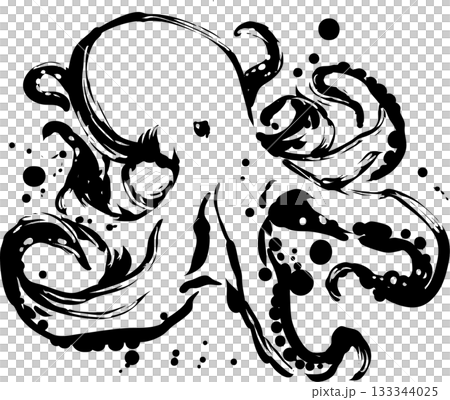 タコの墨絵イラスト タコの墨絵イラスト 133344025