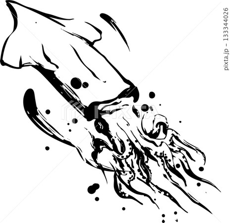 イカの墨絵イラスト 133344026