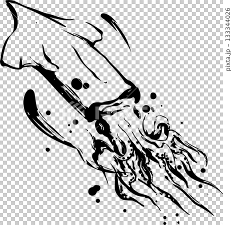 イカの墨絵イラスト 133344026