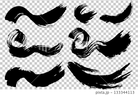 日式材料，用畫筆繪製的線條插圖集，向量 133344113