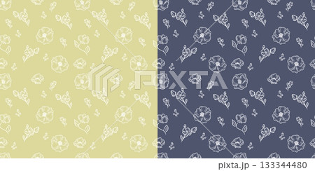 Two Floral Line Art Vector Seamless Patterns 133344480