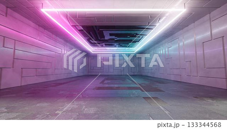 3d rendering. Futuristic sci-fi laboratory or spaceship corridor with neon light. 3d rendering. Futuristic sci-fi laboratory or spaceship corridor with neon light. 133344568