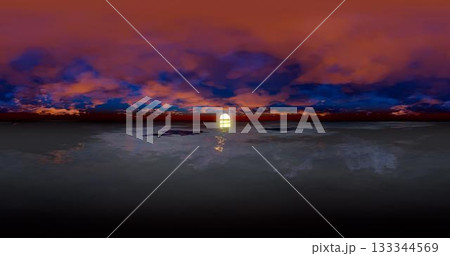 3D rendering. Blue sky with clouds at sunset or sunrise. Environment 360 HDRI MAP. Equivalent projection, spherical panorama. 133344569