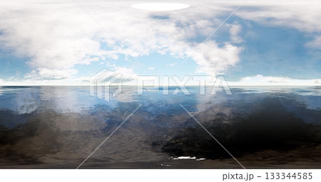 3D rendering. Blue sky with clouds at sunset or sunrise. Environment 360 HDRI MAP. Equivalent projection, spherical panorama. 133344585