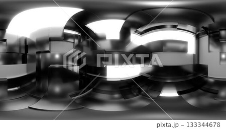 3d rendering. HDRI environment map. 360 degree spherical seamless vr panorama. Abstract empty t interior with abstract rectangular decorative elements with neon lighting. 133344678