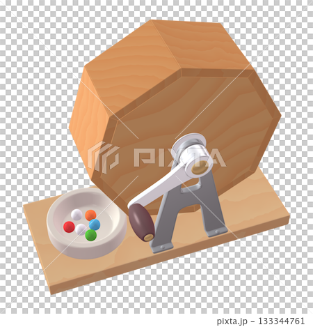 活動及特殊場合插畫素材：Garapon 彩票機（1_7）黃色，附彩券球 133344761