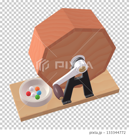 活動及特殊場合插畫素材：Garapon 彩票機（1_7）紅色，帶有彩票球 133344772