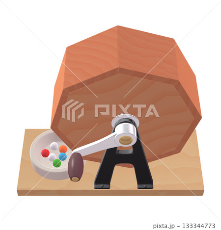 催事・イベントのイラスト素材　ガラポン抽選器（1_8）　赤　抽選玉付 133344773