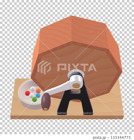 催事・イベントのイラスト素材　ガラポン抽選器（1_8）　赤　抽選玉付 133344773