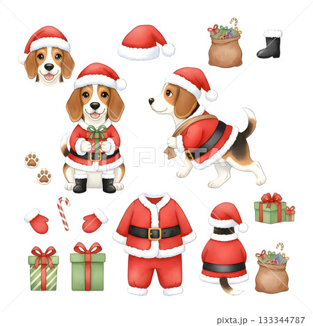 Set of dog Christmas characters, Watercolour illustration design 133344787