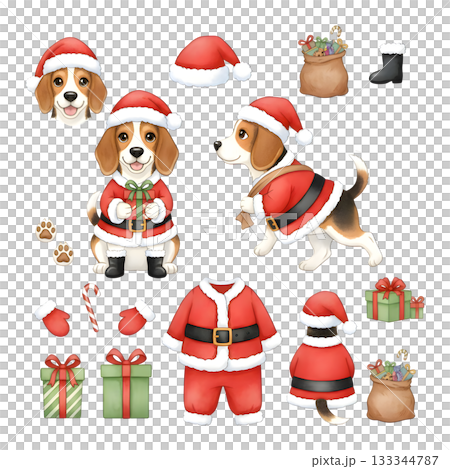 Set of dog Christmas characters, Watercolour illustration design 133344787