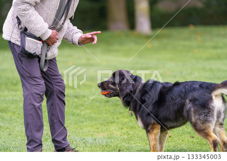 a man with his dog 133345003