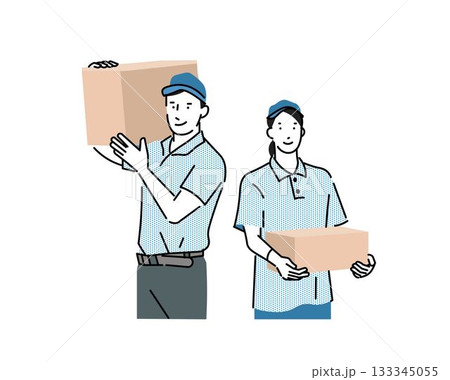ドライバートラック配送業の仕事の男女ー物流ー引越し業者ー倉庫ー宅配ビジネスイメージのイラスト素材 133345055
