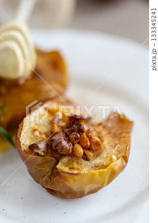 Delicious rustic baked apple dessert with caramelized honey glaze 133345241