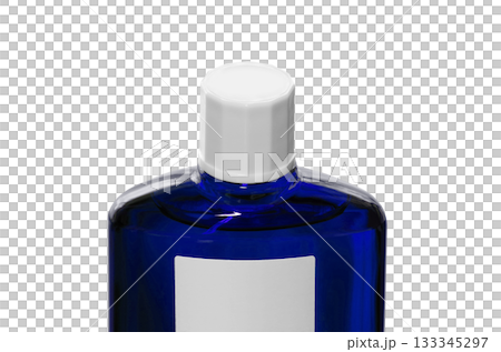 [Cutout transparent background material] A blue translucent bottle of hair growth product with a screw cap 133345297