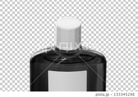 [Cutout transparent background material] Black translucent bottle of hair growth agent with screw cap 133345298