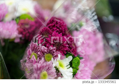 beautiful bouquet of mixed flowers in vase 133345561