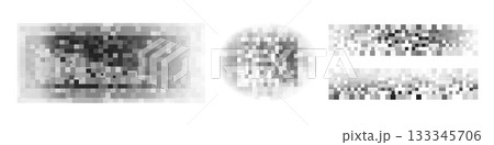 Censorship texture and gray pixel mosaic backgrounds. Checkered patterns hide text, image, or other prohibited privacy content. Vector graphic illustration with censor blur pattern for protection and 133345706