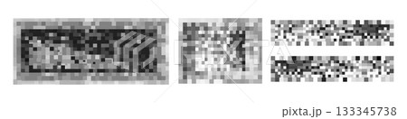 Censorship texture and gray pixel mosaic backgrounds. Checkered patterns hide text, image, or other prohibited privacy content. Vector graphic illustration with censor blur pattern for protection and 133345738
