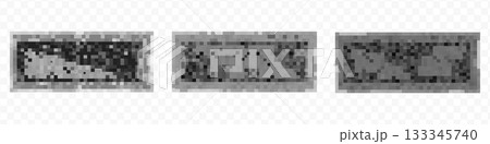 Censorship texture and gray pixel mosaic backgrounds. Checkered patterns hide text, image, or other prohibited privacy content. Vector graphic illustration with censor blur pattern for protection and 133345740