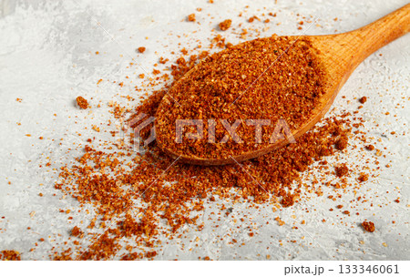 Svan salt, wooden spoon, spices of Georgia, Georgian traditional cuisine, 133346061