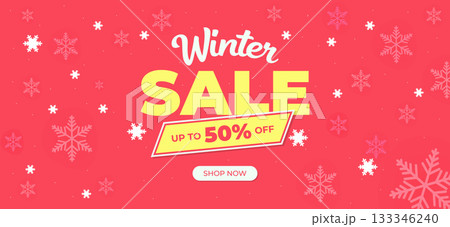 Red Winter Sale Banner with Yellow Highlight and Snowflake Design Red Winter Sale Banner with Yellow Highlight and Snowflake Design 133346240
