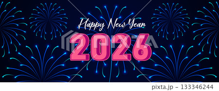 Happy New Year 2026 Blue Fireworks Celebration Banner Happy New Year 2026 Blue Fireworks Celebration Banner 133346244