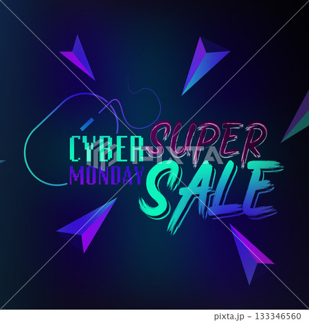 Cyber Monday Colorful Neon Style Super Sale Web Banner. Cyber Monday Sale Special Offer Social Media Post Design. Business, Promotion, and Advertising Vector Template. Seasonal Offers Mega Big Sale 133346560
