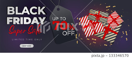 Black Friday Sale Promotion Web Banner Background Design. Black Friday Super Sale Discount Social Media Poster, Banner, or Backdrop Template for Cover Ads, Flyers, Invitation Card, Brochure 133346570