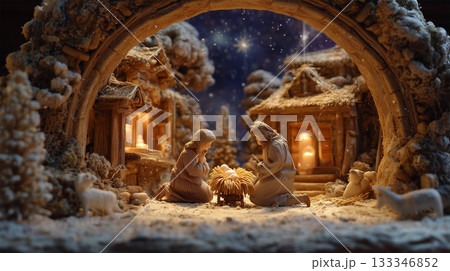クリスマスの灯りに包まれる聖家族 クリスマスの灯りに包まれる聖家族 133346852