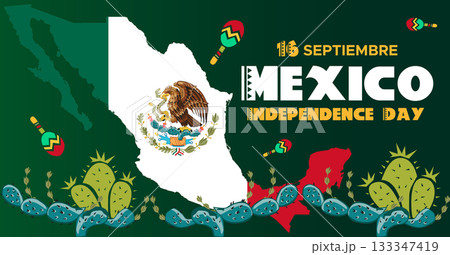 September 16 Mexico Independence Day Web Banner and Background. Mexican National Day Celebrations Banner With Mexico Flag For Social Media Cover ads, invitation card, backdrop, brochure, poster 133347419