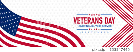 Happy Veterans Day Honoring All Who Served Banner Template. 11 November USA Veteran Day National Holiday Web Banner Background With American Flag For Brochure, Cover, Poster, Header, Greeting Card Happy Veterans Day Honoring All Who Served Banner Template. 11 November USA Veteran Day National Holiday Web Banner Background With American Flag For Brochure, Cover, Poster, Header, Greeting Card 133347440