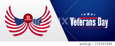 Happy Veterans Day Honoring All Who Served Banner Template. 11 November USA Veteran Day National Holiday Web Banner Background With American Flag For Brochure, Cover, Poster, Header, Greeting Card Happy Veterans Day Honoring All Who Served Banner Template. 11 November USA Veteran Day National Holiday Web Banner Background With American Flag For Brochure, Cover, Poster, Header, Greeting Card 133347446