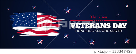 Happy Veterans Day Honoring All Who Served Banner Template. 11 November USA Veteran Day National Holiday Web Banner Background With American Flag For Brochure, Cover, Poster, Header, Greeting Card Happy Veterans Day Honoring All Who Served Banner Template. 11 November USA Veteran Day National Holiday Web Banner Background With American Flag For Brochure, Cover, Poster, Header, Greeting Card 133347459