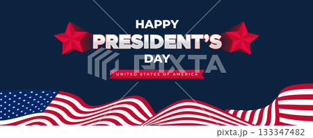 Happy Presidents Day Web Banner With USA Flag. Presidents Day Cover, Website, Header Background. Washington's Birthday Celebrated in United States Suitable for Poster, Greeting Card, Brochure, post 133347482