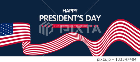 Happy Presidents Day Web Banner With USA Flag. Presidents Day Cover, Website, Header Background. Washington's Birthday Celebrated in United States Suitable for Poster, Greeting Card, Brochure, post 133347484