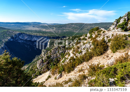 Panoramic road through the largest canyon in Europe, Gorges du Verdon in Provence, France. Panoramic road through the largest canyon in Europe, Gorges du Verdon in Provence, France. 133347559