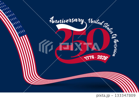 America 250 Anniversary Elegant Wavy Ribbon Banner.Smooth Red White Blue Curve Background America 250 Anniversary Elegant Wavy Ribbon Banner.Smooth Red White Blue Curve Background 133347809