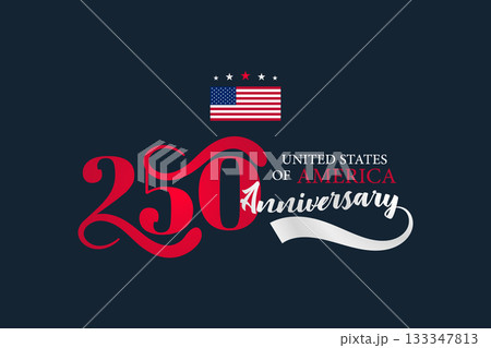 United States America 250 Anniversary Script Banner. Elegant Dark Blue Calligraphy Background 133347813