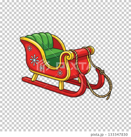 A bright red sleigh with golden details ready for holiday rides. 133347830