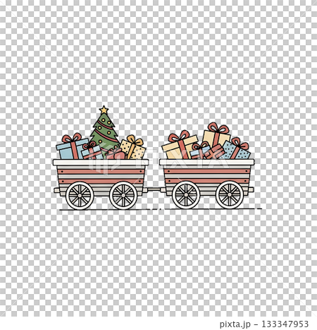 A small holiday train wagon carrying gifts and decorations. 133347953